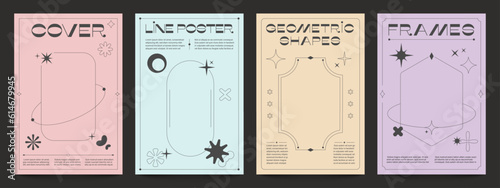 Trendy line poster. Abstract minimalist linear shapes for brochure design, simple outline decorative elements with minimal sparkle. Vector set