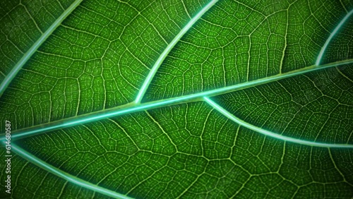 Agricultural technologies for growing plants and scientific research in the field of biology and chemistry of nature. Living green leaf with scientific data . Organic digital background