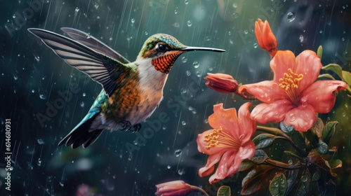 The hummingbird and flowers raining  © EmmaStock