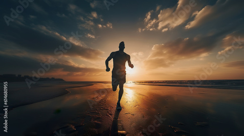silhouette of athlete running on the beach © Alex
