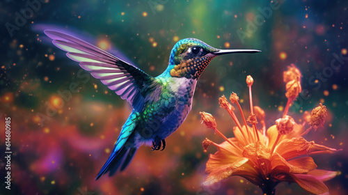 The hummingbird feeding on flower