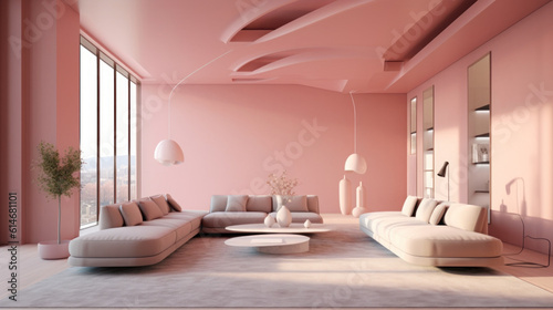 The modern living room with a sofa with pink pastel toner