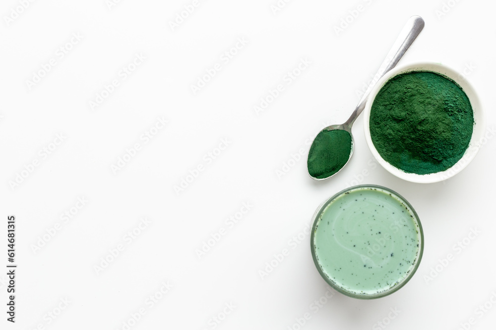 Green Latte with Spirulina algae powder, dietary supplement for vegan Green Latte with Spirulina algae powder, dietary supplement for vegan