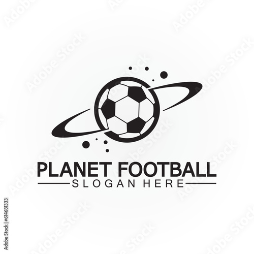 Planet football or planet soccer logo vector template