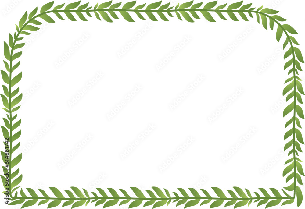 Fototapeta premium Round Same Side Corner Rectangle Shape leaves frame green leaf wreath frame picture vector photo frame floral border decoration botanical branches elements winner award wedding anniversary new year 