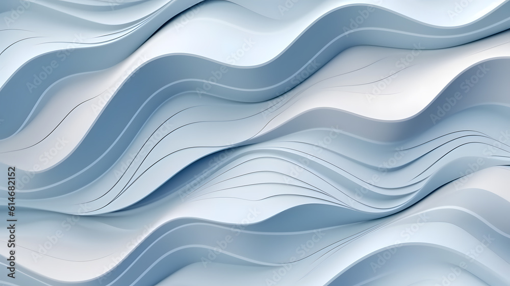Fototapeta premium Geometric wave background. Textured intricate 3D wall in light blue and white tones. 