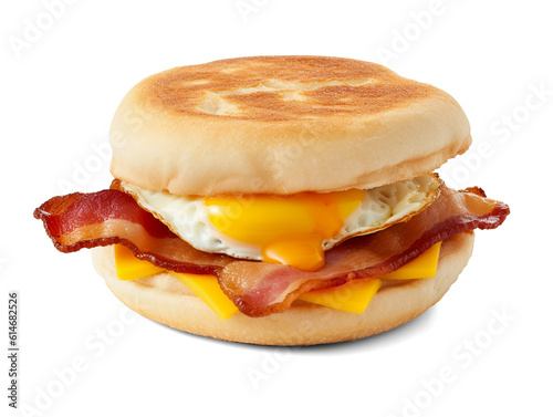 Sandwich with bacon, cheese and egg isolated on transparent or white background, png