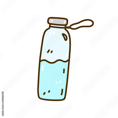 Reusable glass water bottle isolated on white background. Vector hand-drawn illustration in doodle style. Perfect for cards, decorations, logo. Zero waste, ecology concept.