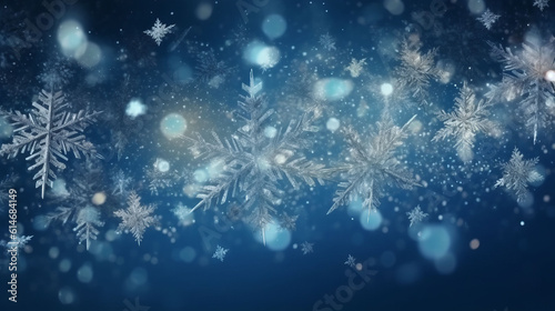 Illustration of a single snowflake on a blue background © LabirintStudio