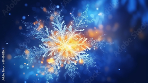 Illustration of a unique snowflake on a serene blue backdrop