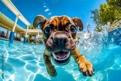プールで泳ぐ犬　　with generative ai © CrioStudio
