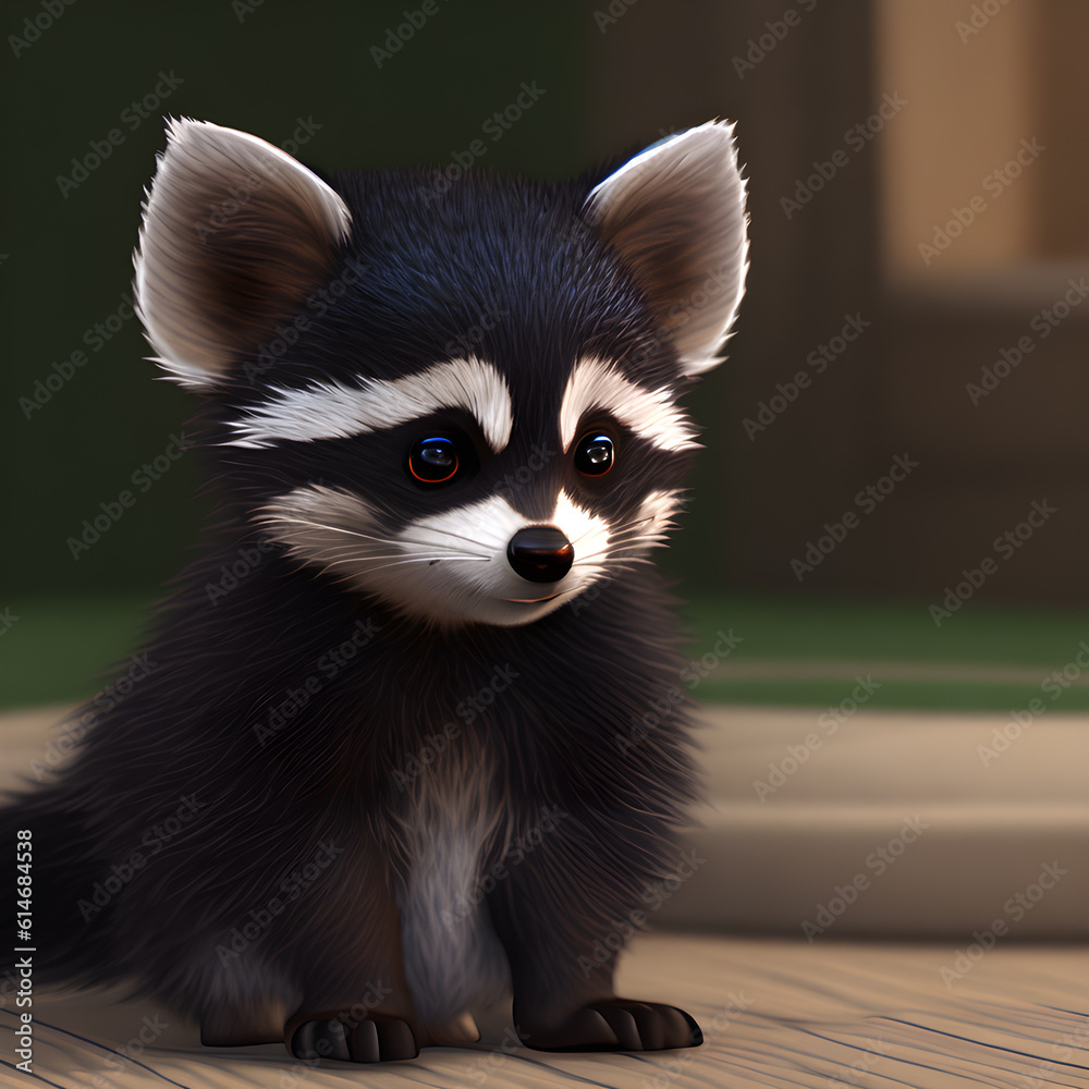 Obraz premium Cute tiny little Raccoon cub , Generative AI