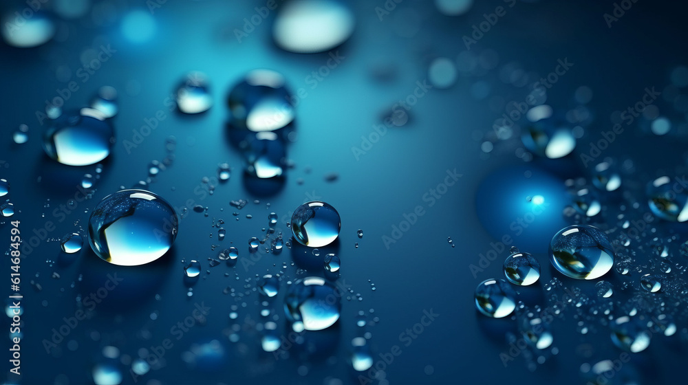 Illustration of water droplets on a vibrant blue background