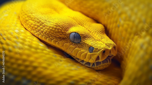 Illustration of a close-up view of a yellow snake's head