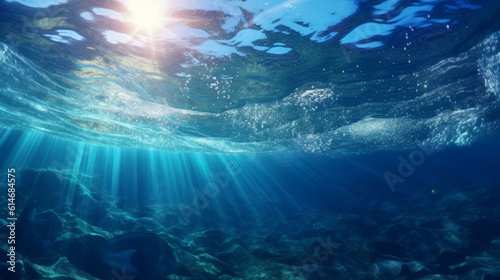 Illustration of sun rays shining through the clear blue ocean water