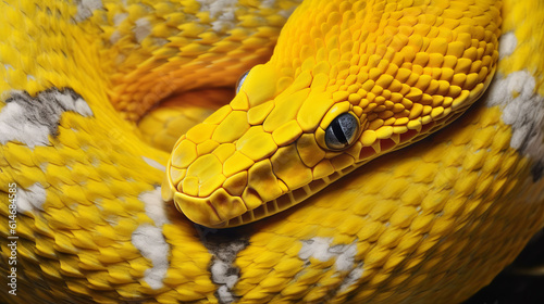 Illustration of a close-up view of a yellow and white snake