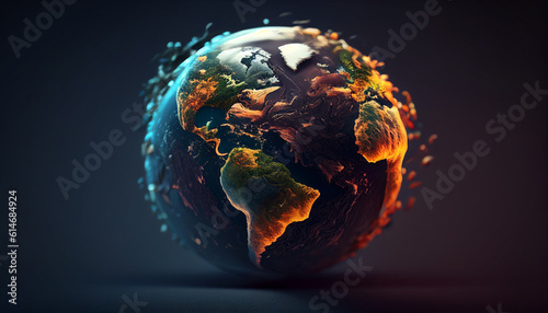 Golden globe on black background, Illustration of a 3D earth symbolizing global trade © drizzlingstarsstudio