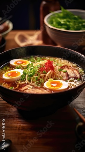 Rustic Delight: A Masterpiece of Japanese Ramen on a Wooden Table 2. Generative AI