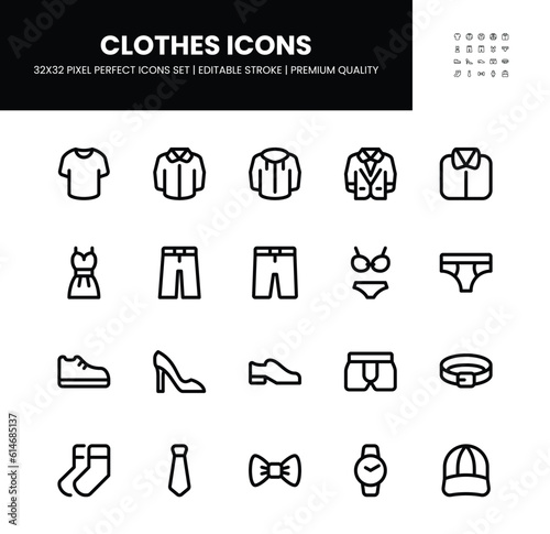 Clothes icons set in 32 x 32 pixel perfect with editable stroke