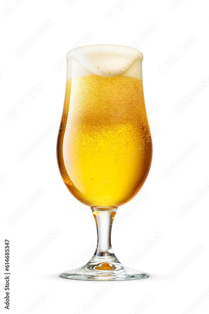 Glass of fresh yellow beer with cap of foam isolated. Overflowing. Transparent PNG image. Glass of fresh yellow beer with cap of foam isolated. Overflowing. Transparent PNG image.