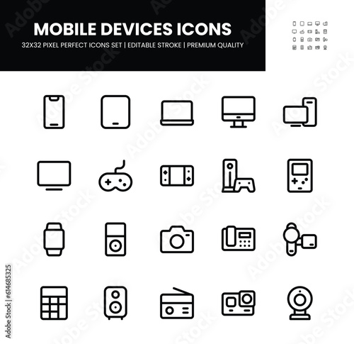 Mobile Devices icons set in 32 x 32 pixel perfect with editable stroke