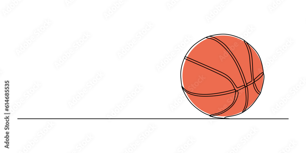 Continuous single one line of basket ball isolated on white background.