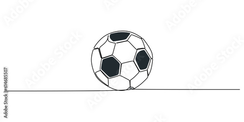Continuous single one line of soccer ball isolated on white background.