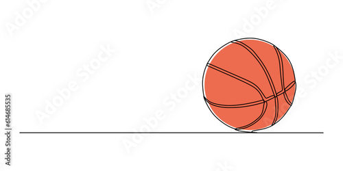 Continuous single one line of basket ball isolated on white background.