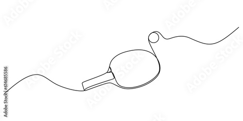 Continuous single one line of ping pong racket isolated on white background.