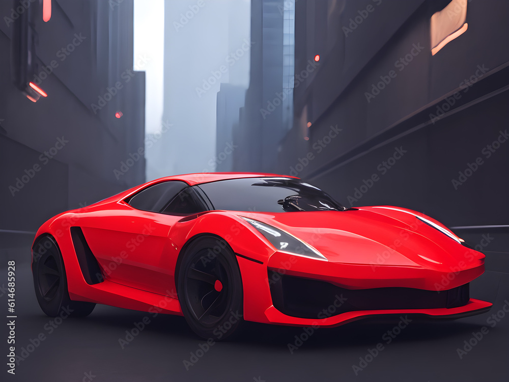 Futuristic electric concept car in city background. generative AI