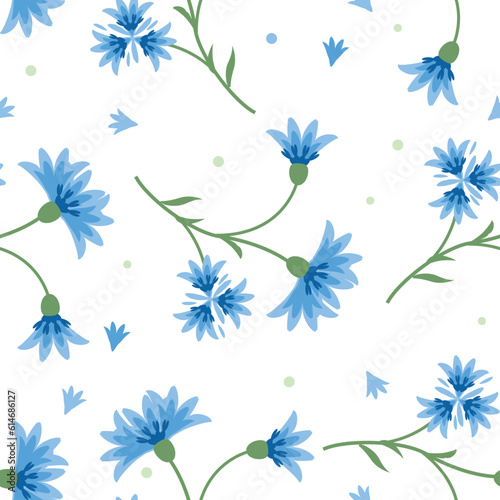 Vector seamless floral summer pattern blue cornflowers 