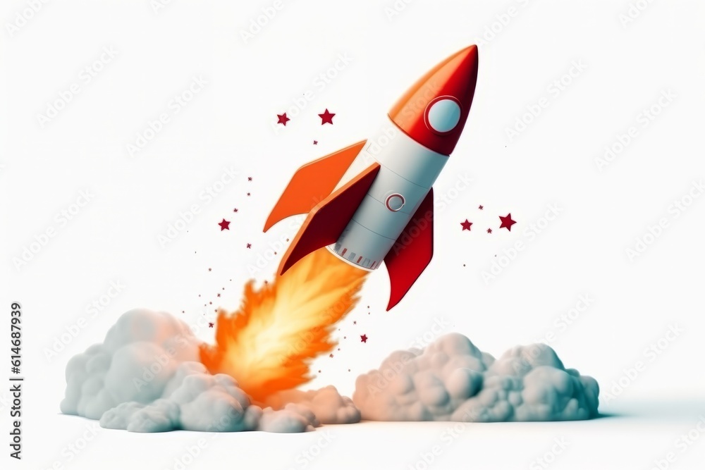 cartoon style rocket launch with a dynamic blast off effect
