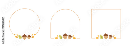 Cute Spring Autumn Frame, Geometric Shapes Border Template Set. Sale post, promo poster, banner, invitation or greeting card. Vector illustration.