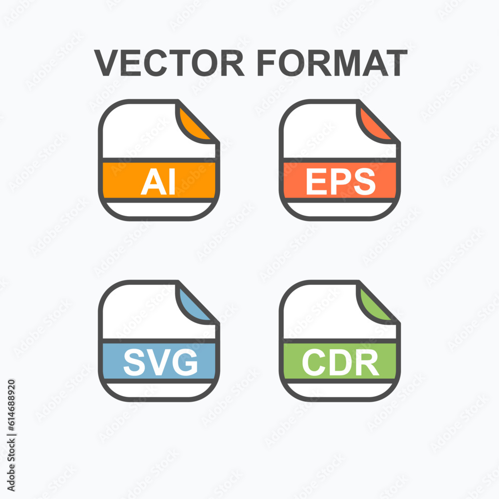 Set of Vector Editing File Extension, Rounded Square Icon with Text - Format Extension Icon Vector Illustration. Set of Vector Editing File Extension, Rounded Square Icon with Text - Format Extension Icon Vector Illustration.