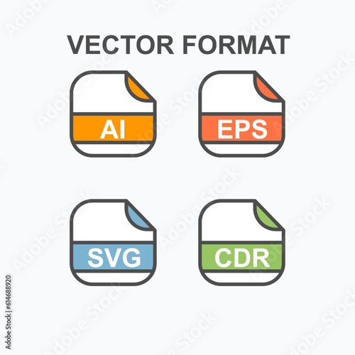 Set of Vector Editing File Extension, Rounded Square Icon with Text - Format Extension Icon Vector Illustration.