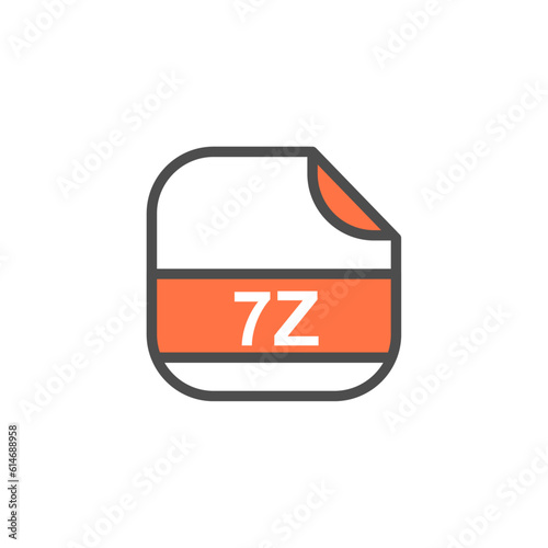 7z File Extension, Rounded Square Icon with Text - Format Extension Icon Vector Illustration.