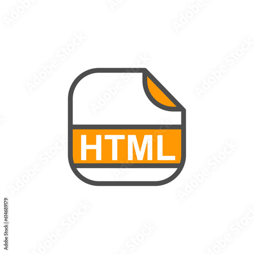 HTML File Extension, Rounded Square Icon with Text - Format Extension Icon Vector Illustration.