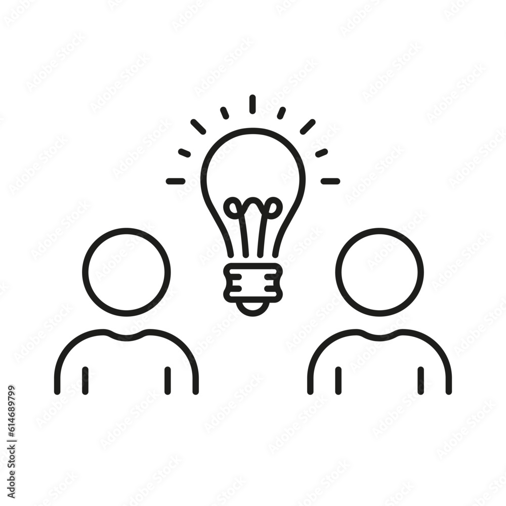 Business Idea Linear Pictogram. Team and Light Bulb, Teamwork Line Icon. Innovation, Solution Sign. Creative Community with Lightbulb Outline Symbol. Editable Stroke. Isolated Vector Illustration Business Idea Linear Pictogram. Team and Light Bulb, Teamwork Line Icon. Innovation, Solution Sign. Creative Community with Lightbulb Outline Symbol. Editable Stroke. Isolated Vector Illustration