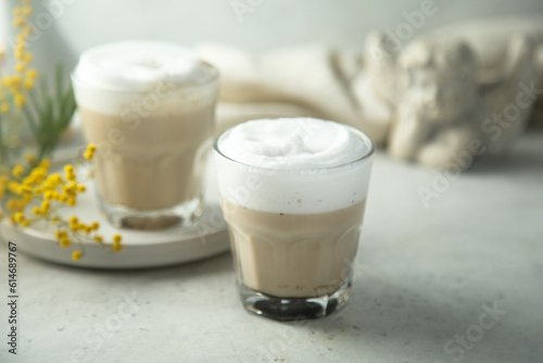 Homemade coffee latte macchiato served for two