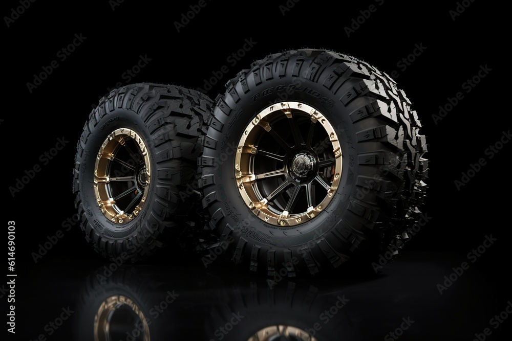 the concept of changing tires on a car. car wheels on a black background. generative ai. the concept of changing tires on a car. car wheels on a black background. generative ai.