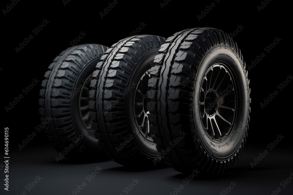the concept of changing tires on a car. car wheels on a black background. generative ai.