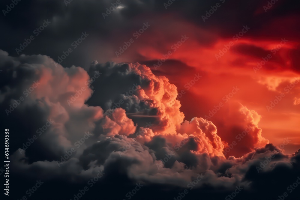 Black red white sky with clouds background for design. Fantasy sky wallpaper background. Generative AI.