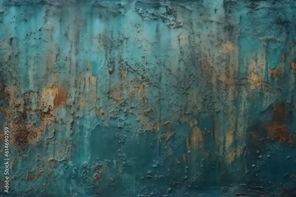 Blue green abstract background. Painted rusty surface wallpaper background. Generative AI.