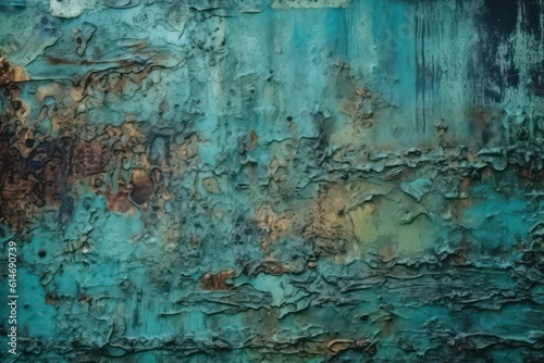 Blue green abstract background. Painted rusty surface wallpaper background. Generative AI.