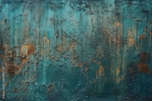 Blue green abstract background. Painted rusty surface wallpaper background. Generative AI.