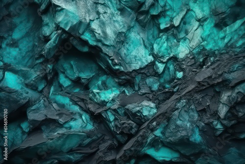 Blue green abstract background. Toned rough rock surface. Blue green texture wallpaper background. Generative AI.