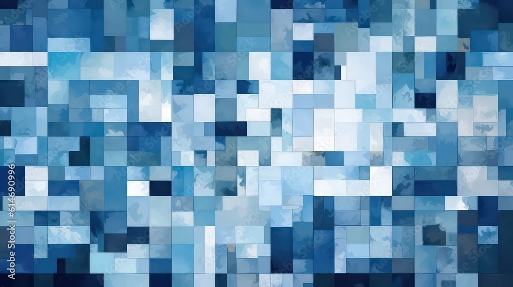 Blue white geometric abstract pattern. Seamless geometric wallpaper background. Generative AI.
