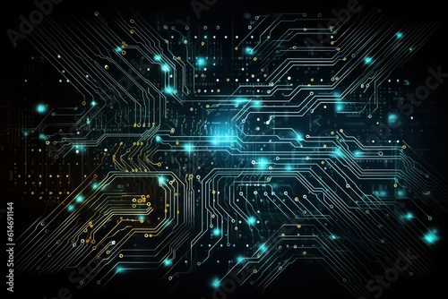 Circuit board futuristic technology background. Digital matrix wallpaper background. Green color theme. Generative AI.