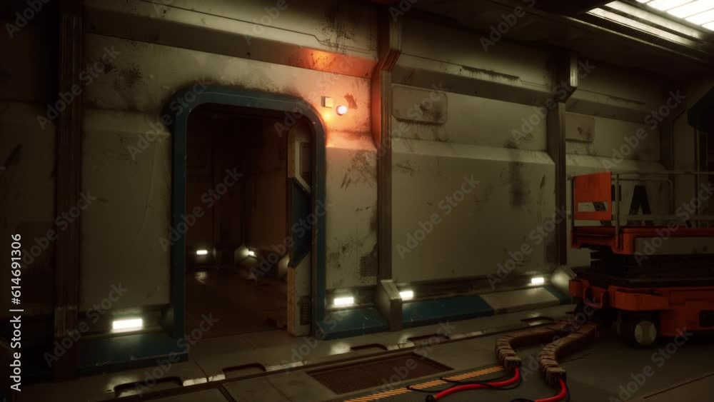 Spaceship corridor of Futuristic tunnel with light