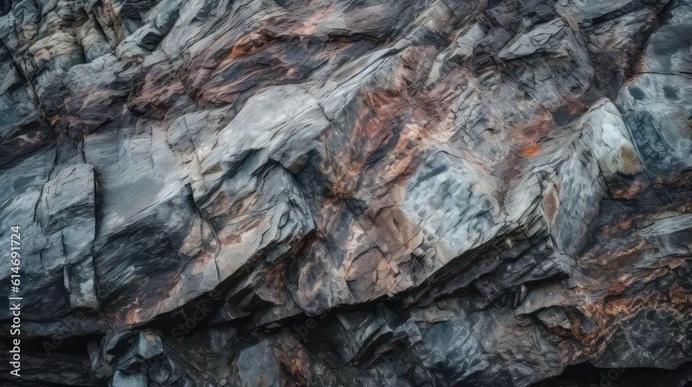 Gray blue brown rock texture. Rough mountain surface wallpaper background. Generative AI.